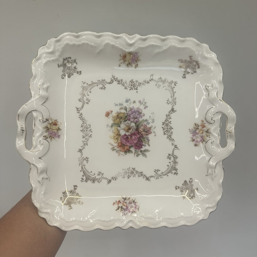 Vintage PM Bavaria Floral Handled Hand Painted Porcelain China Plate/Dish